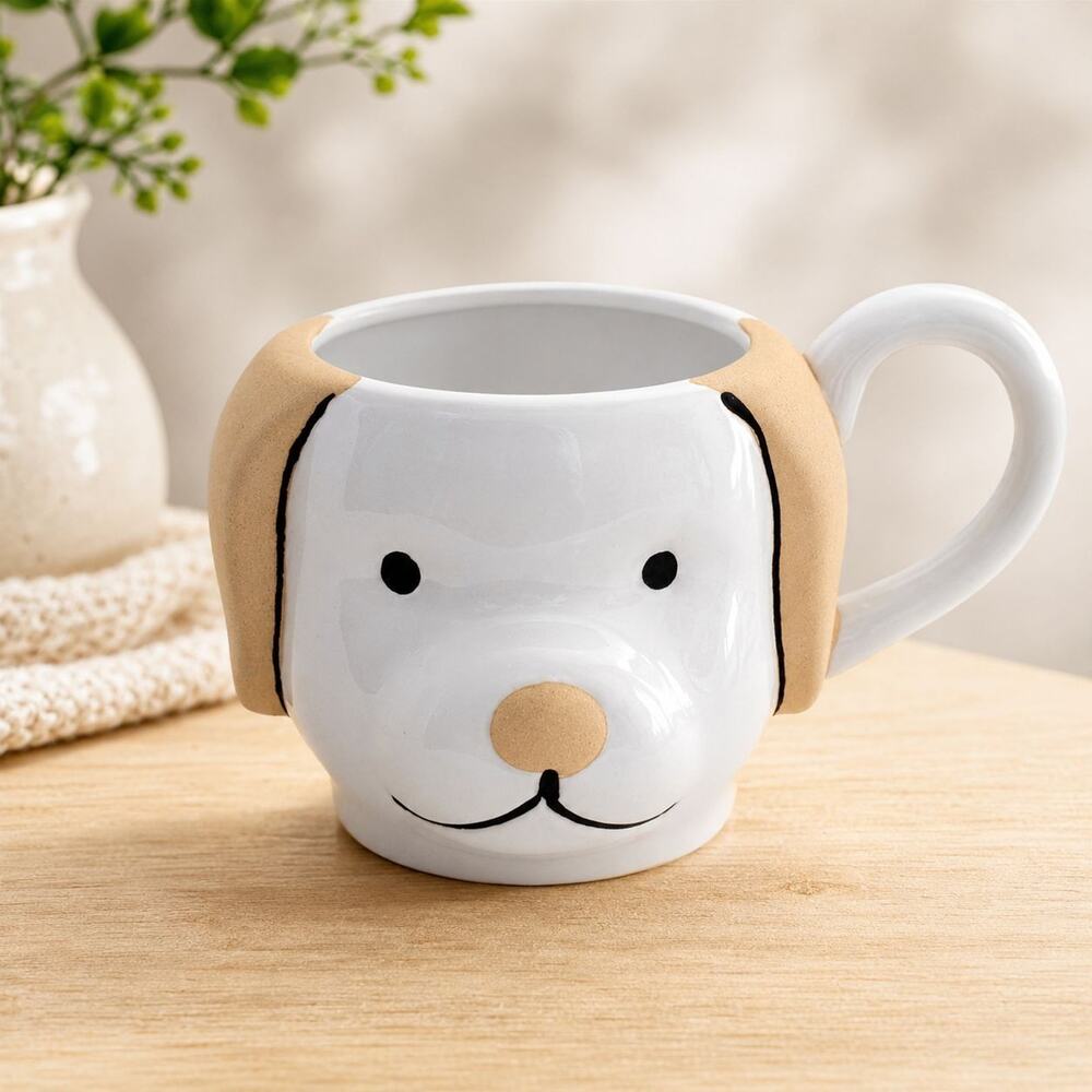 Primitives By Kathy Dog Face Ceramic Mug Cute Puppy Coffee Cup Holds 2 Cups